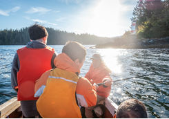 Kids learning to fish in Canada