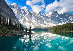 lake luoise snowy mountains