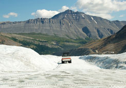 snowmobile on athabasca glacier columbia icefields