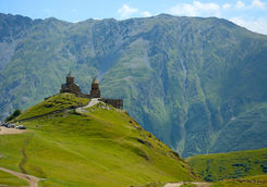 Gegreti church against the mountains