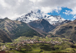 Kazbegi and mountain lanscape