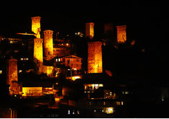 Mestia towers at night