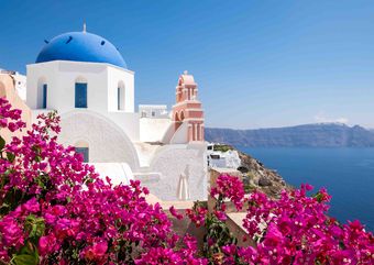cyclades houses flowers