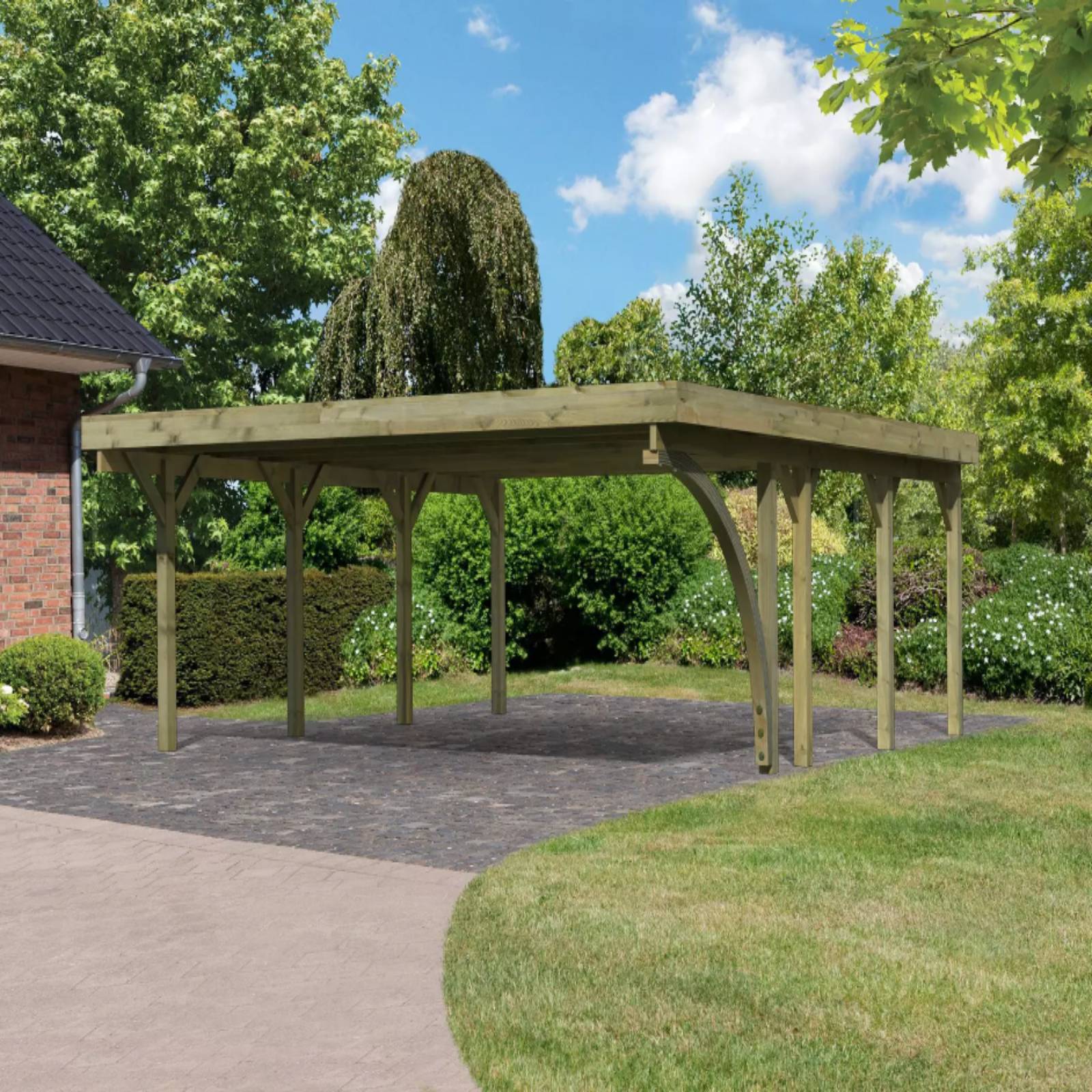 Carport Holz Kiefer Flachdach Unterstand Abstellplatz Holzcarport Überdachung eBay