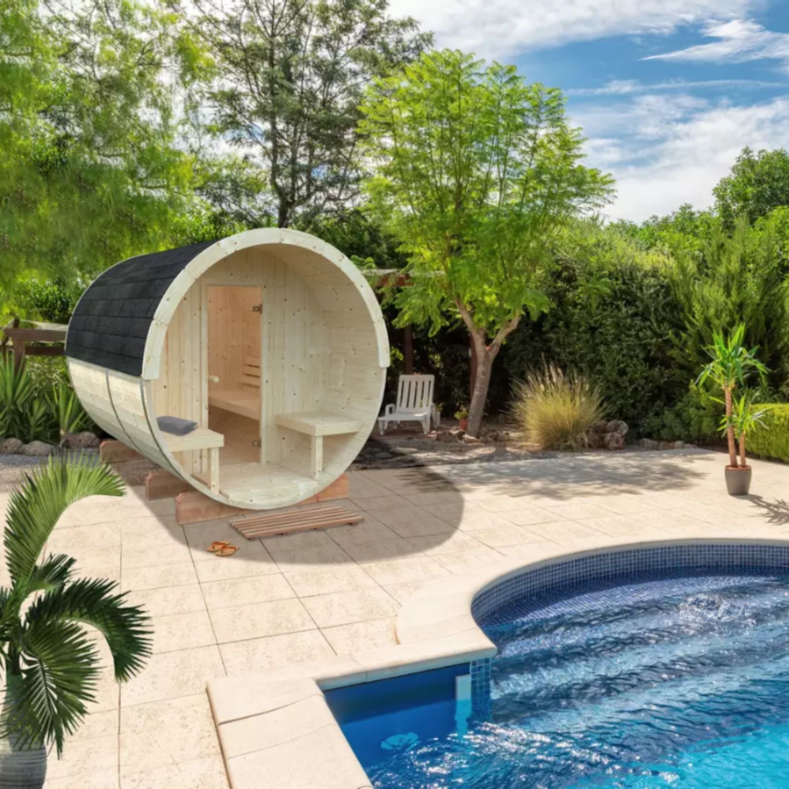 Fasssauna Sauna Außensauna Fass Saunakabine Holz unbehandelt Garten