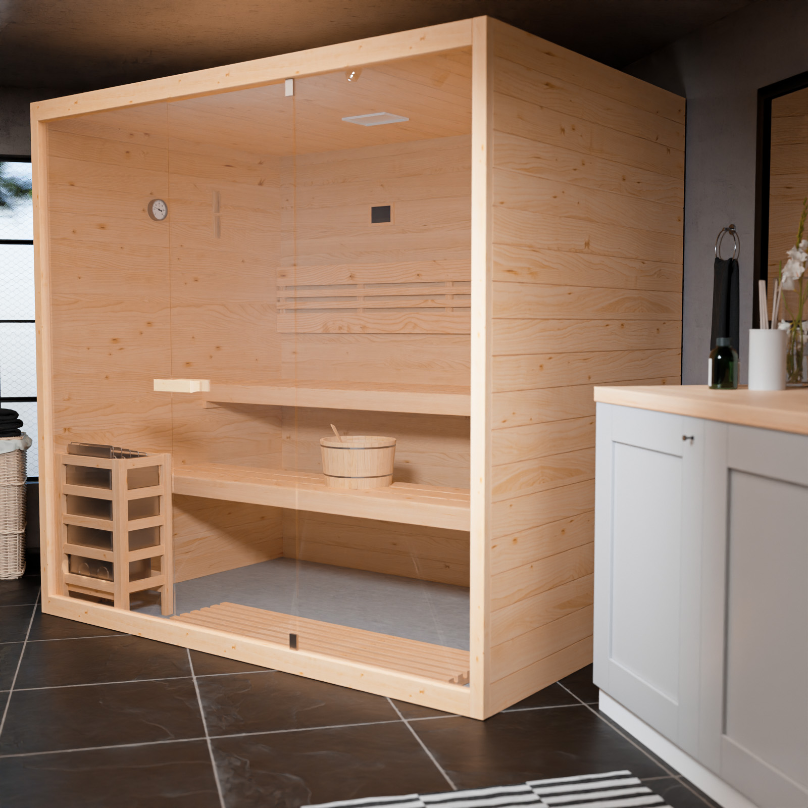 HORI Saunakabine Komplettsauna Inkl. Ofen Innensauna Dampfsauna