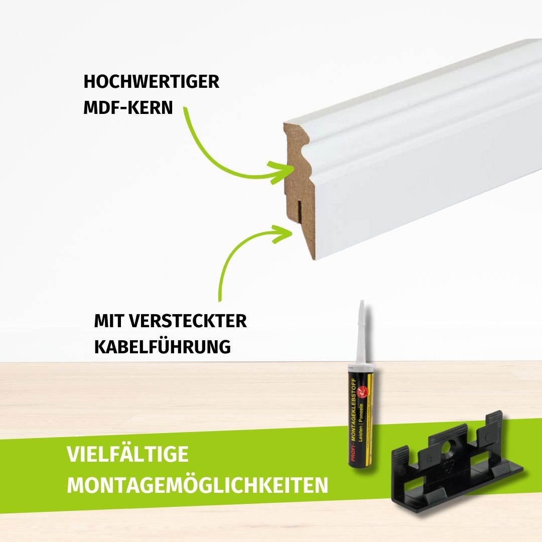 Sockelleisten Vorteilspack Fußleisten MDF weiß RAL 9016 58mm