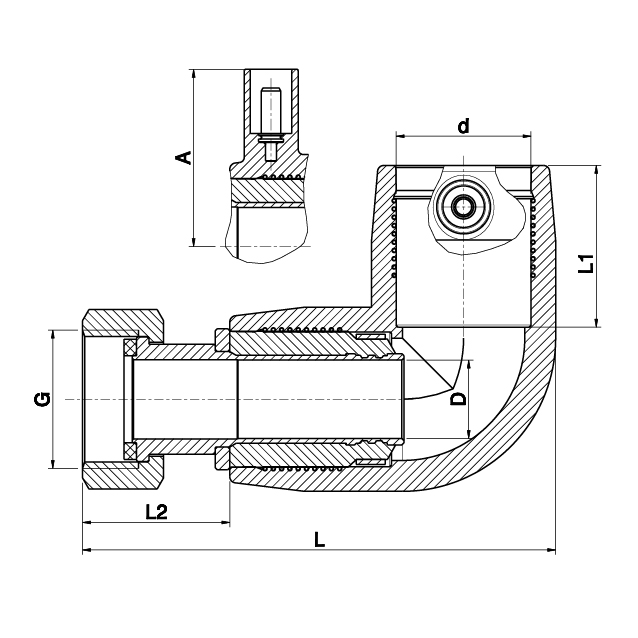 Brass Female Free Nut Transition Elbow 90° - 494504