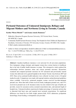 Perinatal Outcomes of Uninsured Immigrant, Refugee and Migrant Mothers and Newborns Living in Toronto, Canada