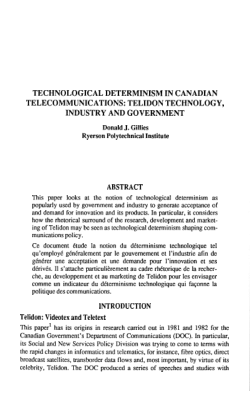 Technological determinism in Canadian telecommunications:  Telidon technology, industry and government.