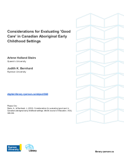 Considerations for Evaluating 'Good Care' in Canadian Aboriginal Early Childhood Settings