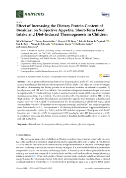Effect of Increasing the Dietary Protein Content of Breakfast on Subjective Appetite, Short-Term Food Intake and Diet-Induced Thermogenesis in Children