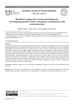 Residents’ support for tourism development:  Investigating quality-of-life, community commitment, and communication