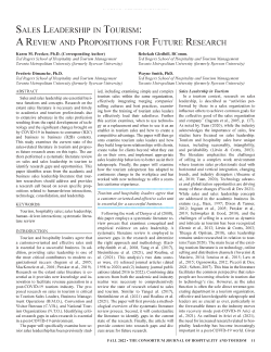 Sales Leadership in Tourism: A Review and Propositions for Future Research