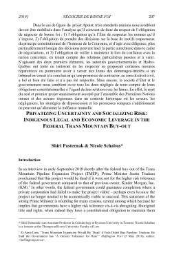 Privatizing Uncertainty and Socializing Risk: Indigenous Legal and Economic Leverage in the Federal Trans Mountain Buy-Out