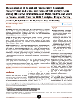 The association of household food security, household characteristics and school environment with obesity status among off-reserve First Nations and Métis children and youth in Canada: results from the 2012 Aboriginal Peoples Survey