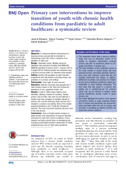 Primary care interventions to improve transition of youth with chronic health conditions from paediatric to adult healthcare: a systematic review