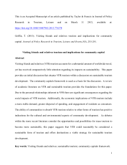 Visiting friends and relatives tourism and implications for community capital