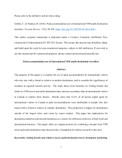 Paid accommodation use of international VFR multi-destination travellers.