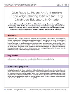Give Race Its Place: An Anti-racism Knowledge-sharing Initiative for Early Childhood Educators in Ontario