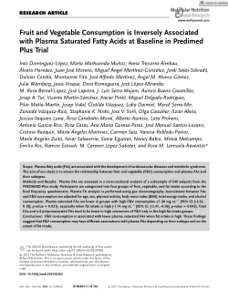 Fruit and Vegetable Consumption is Inversely Associated with Plasma Saturated Fatty Acids at Baseline in Predimed Plus Trial