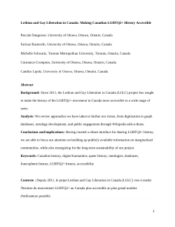Lesbian and Gay Liberation in Canada: Making Canadian LGBTQ2+ History Accessible