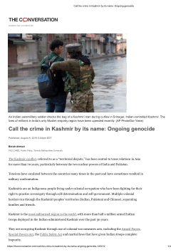 Call the Crime in Kashmir by its Name: Ongoing Genocide