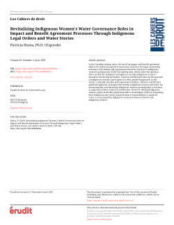 Revitalizing Indigenous Women's Water Governance Roles in Impact and Benefit Agreements Through Indigenous Legal Orders and Water Stories