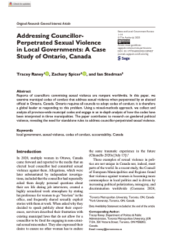 Addressing Councillor-Perpetrated Sexual Violence in Local Governments: A Case Study of Ontario, Canada