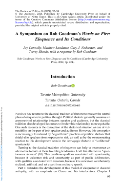 A Symposium on Rob Goodman's Words on Fire: Eloquence and Its Conditions