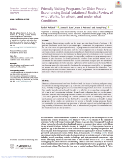 Friendly Visiting Programs for Older People Experiencing Social Isolation: A Realist Review of what Works, for whom, and under what Conditions