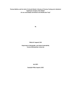 Thomas Malthus and the Limits To Growth Model: A Review of Previous Testing and a Statistical Significance Analysis of the Model<i>: </i><i>Are we unavoidably committed to the Malthusian Trap?</i>