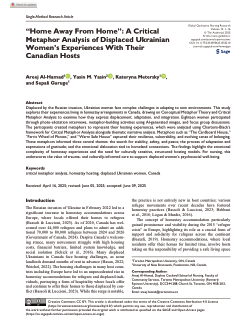 “Home Away From Home”: A Critical Metaphor Analysis of Displaced Ukrainian Women’s Experiences With Their Canadian Hosts
