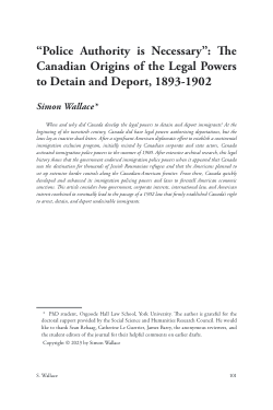 ‘Police authority is necessary:’ The Canadian origins of the legal powers to detain and deport, 1893-1902