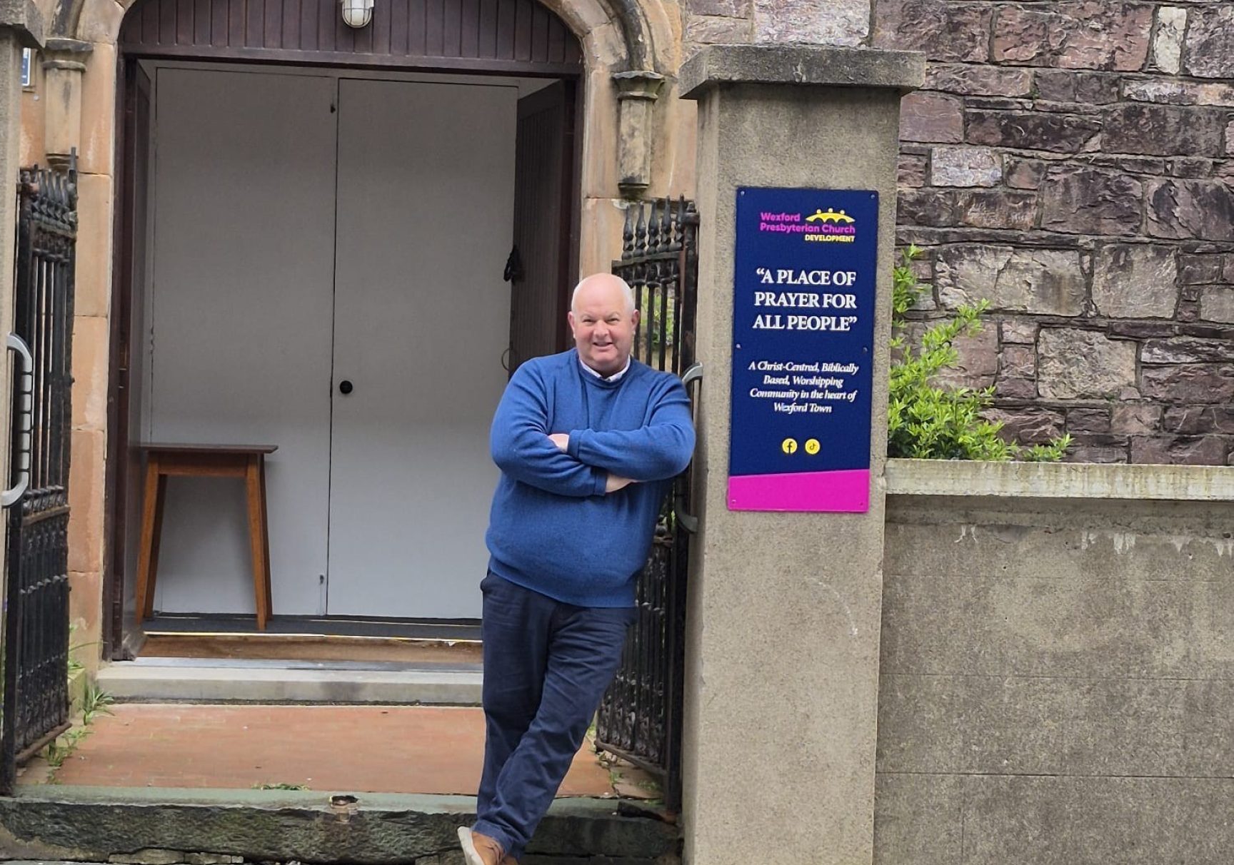 Rev David Curran outside Wexford Presbyterian Church