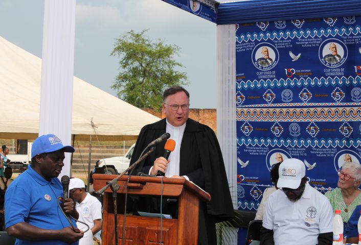 So L CCAP Celebrations 1 Moderator preaching at Mzuzu Staduim