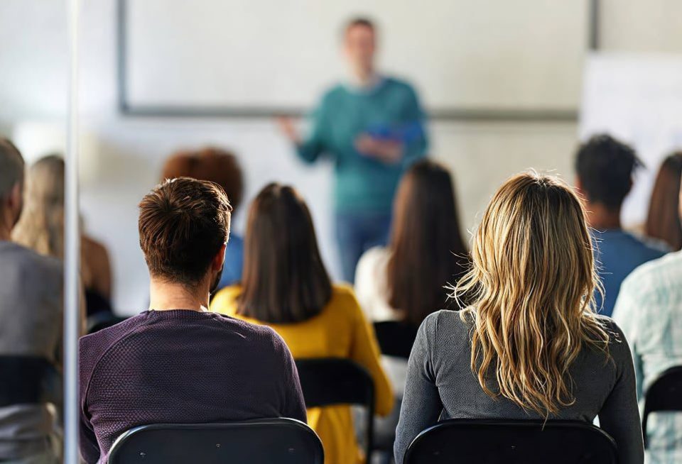 People listening to person at front of room