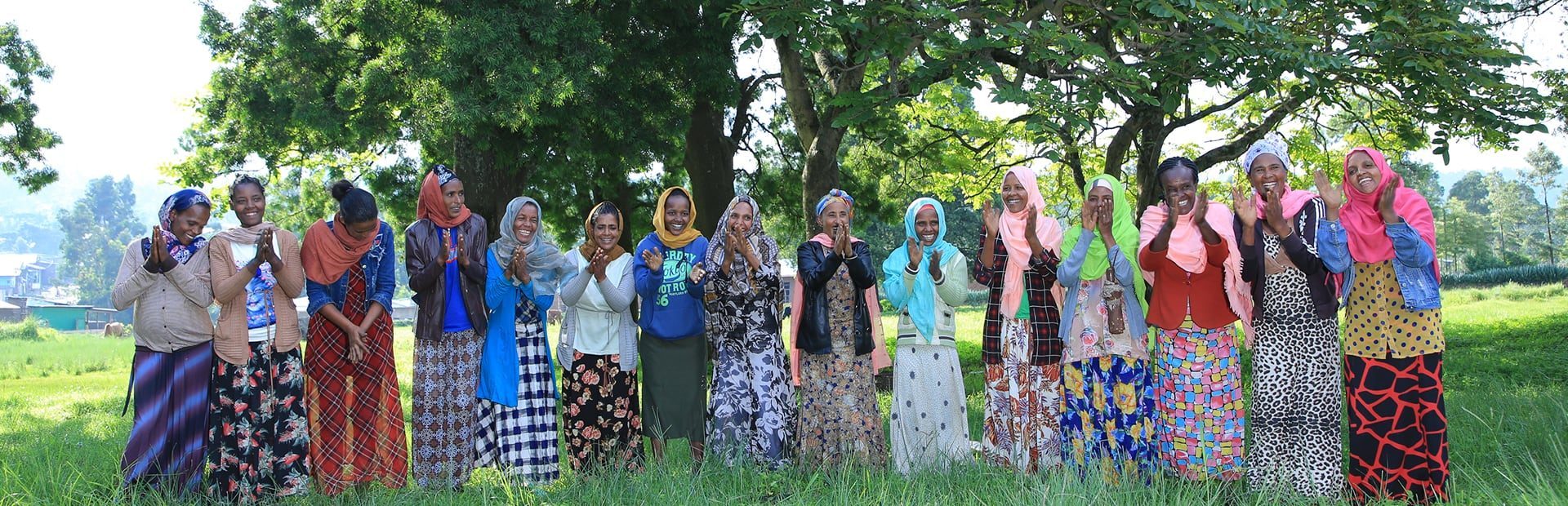 Global mission people standing in row