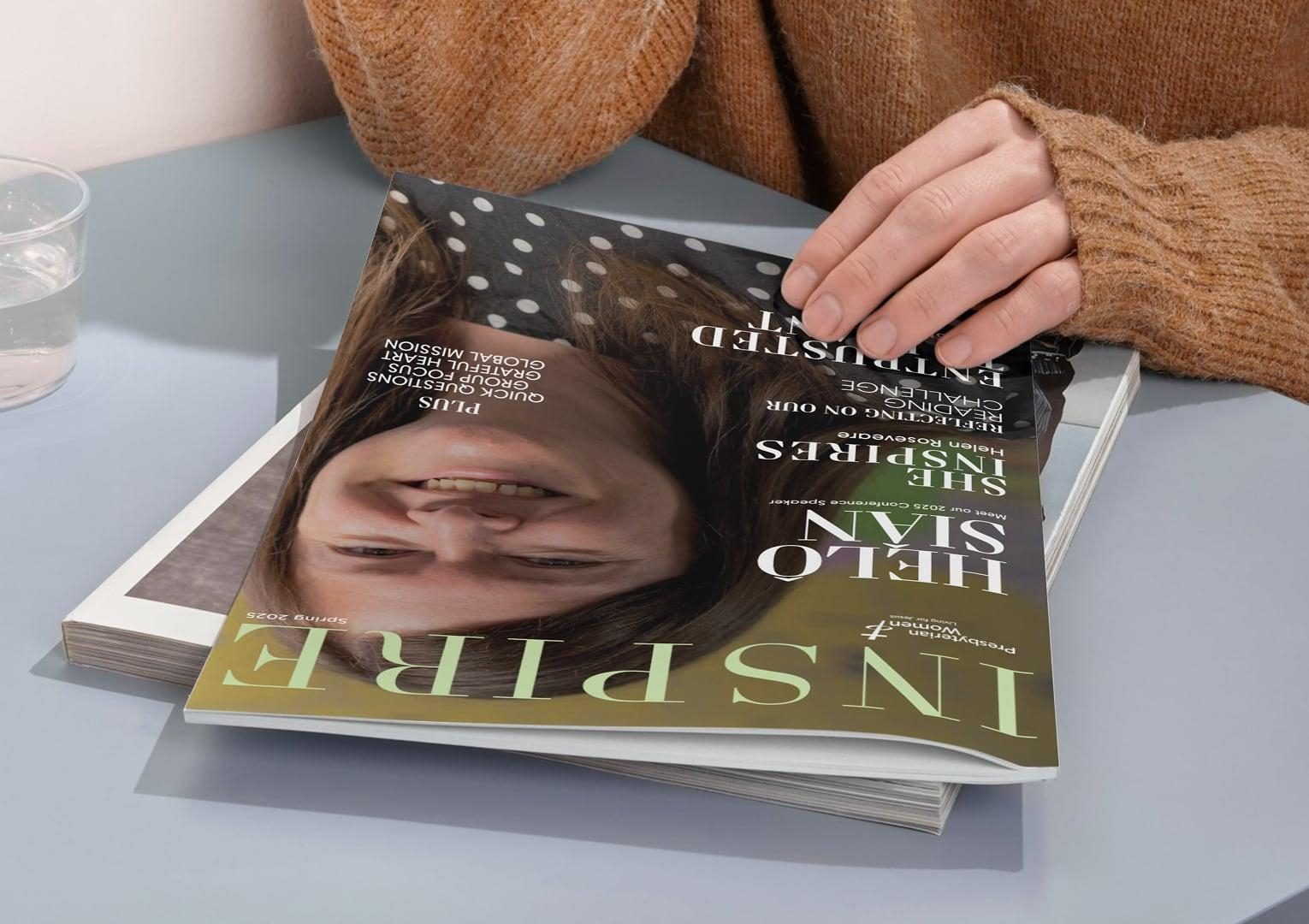 Inspire magazine person reading cover