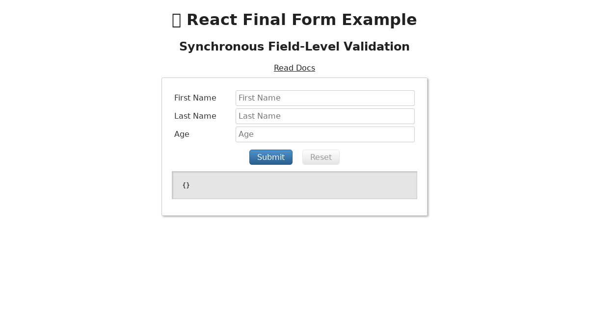 🏁 React Final Form FieldLevel Validation Example Codesandbox
