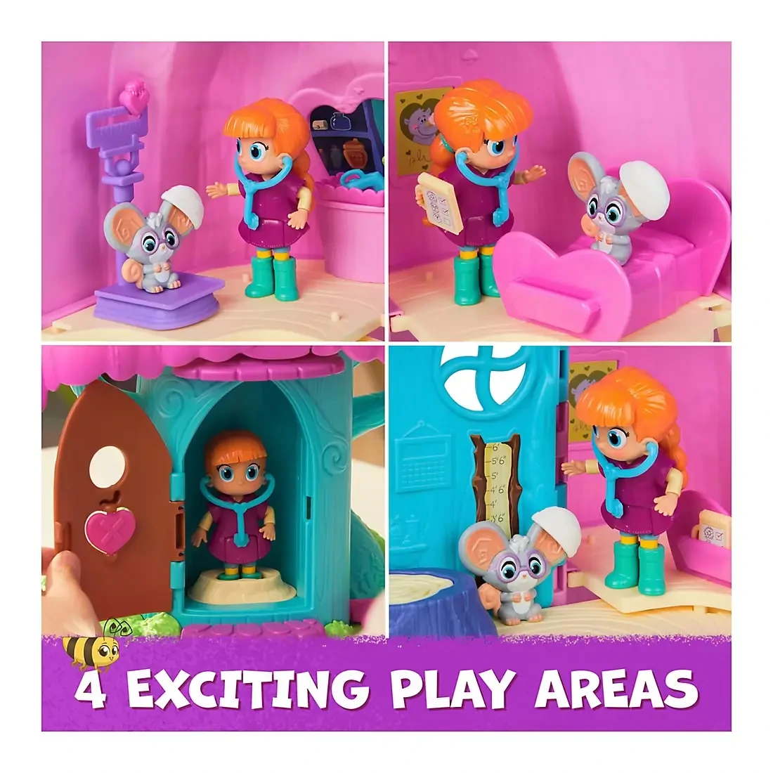 Child playing with Vida the Vet Playset, featuring clinic and treehouse