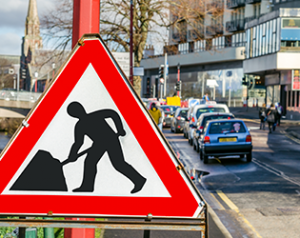 Road-works-sign-on-UK-highway