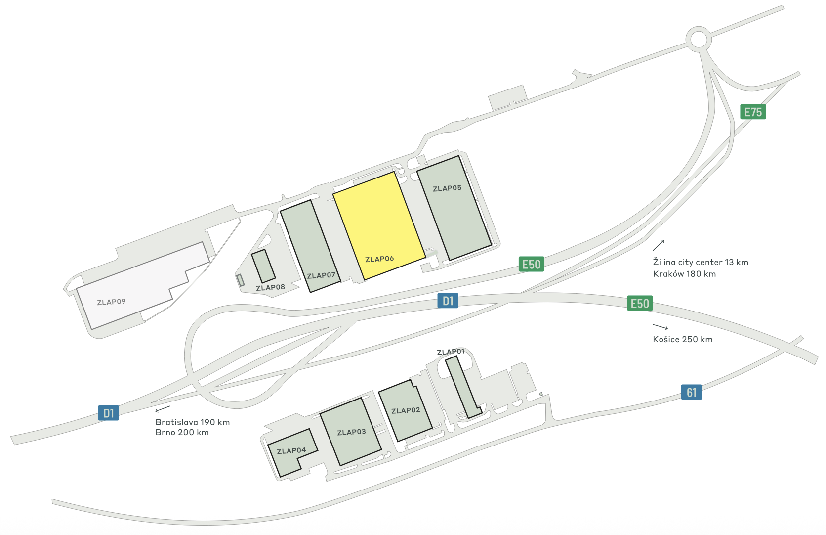 Sklady na prenájom v Sklady CTPark Žilina Airport. Siteplan.