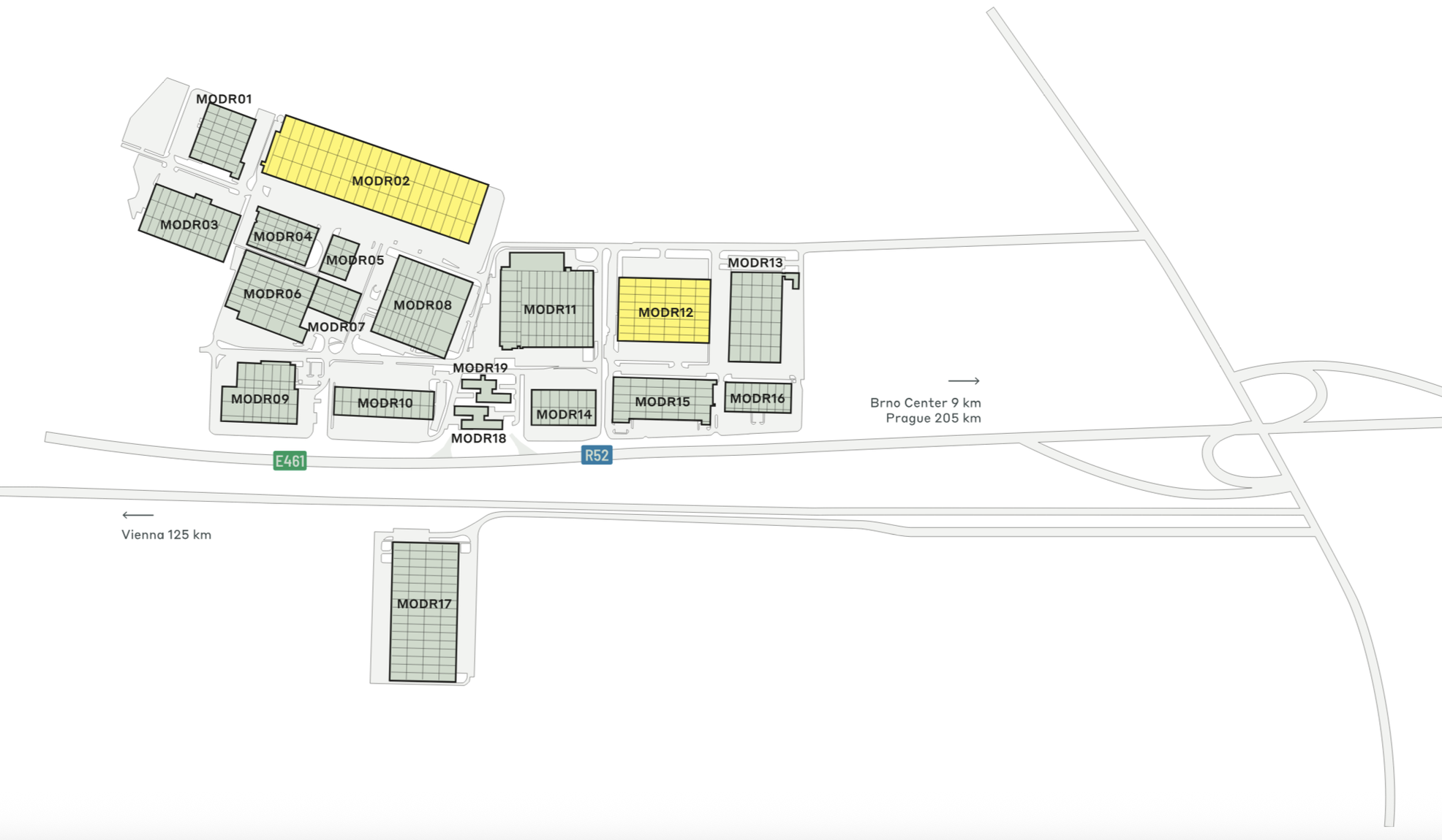 Warehouses for rent in Warehouses CTPark Modřice. Siteplan.