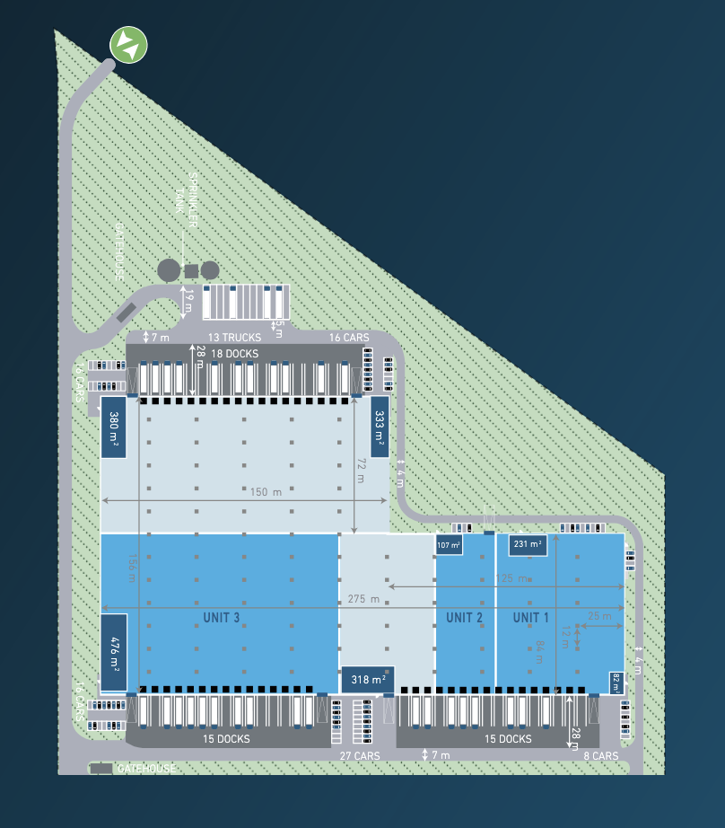 Magazyny do wynajęcia w Magazyny Logicor Stryków. Siteplan.