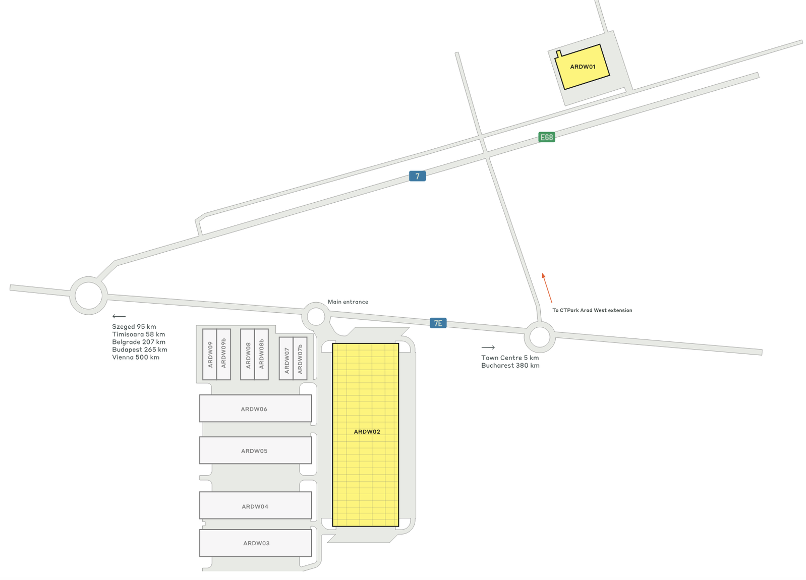 Warehouses CTPark Arad West, Arad - warehouses for rent. Siteplan.