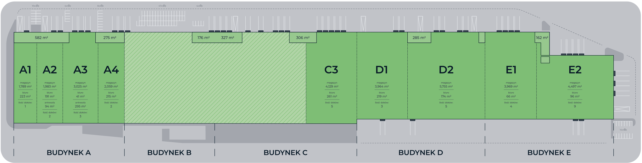 Magazyny do wynajęcia w Magazyny Logicor Piaseczno. Siteplan.
