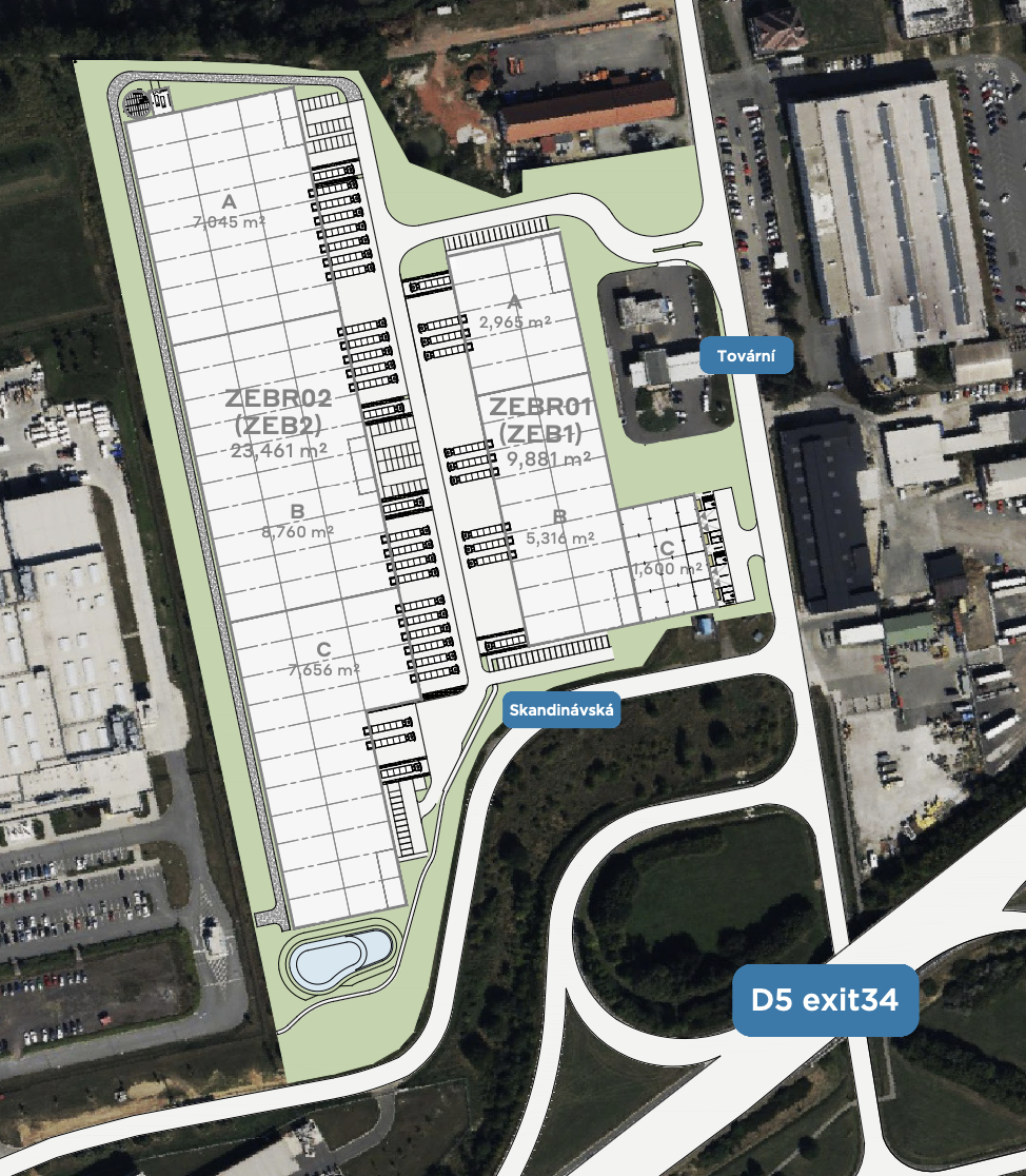 Warehouses for rent in Warehouses CTPark Žebrák. Siteplan.