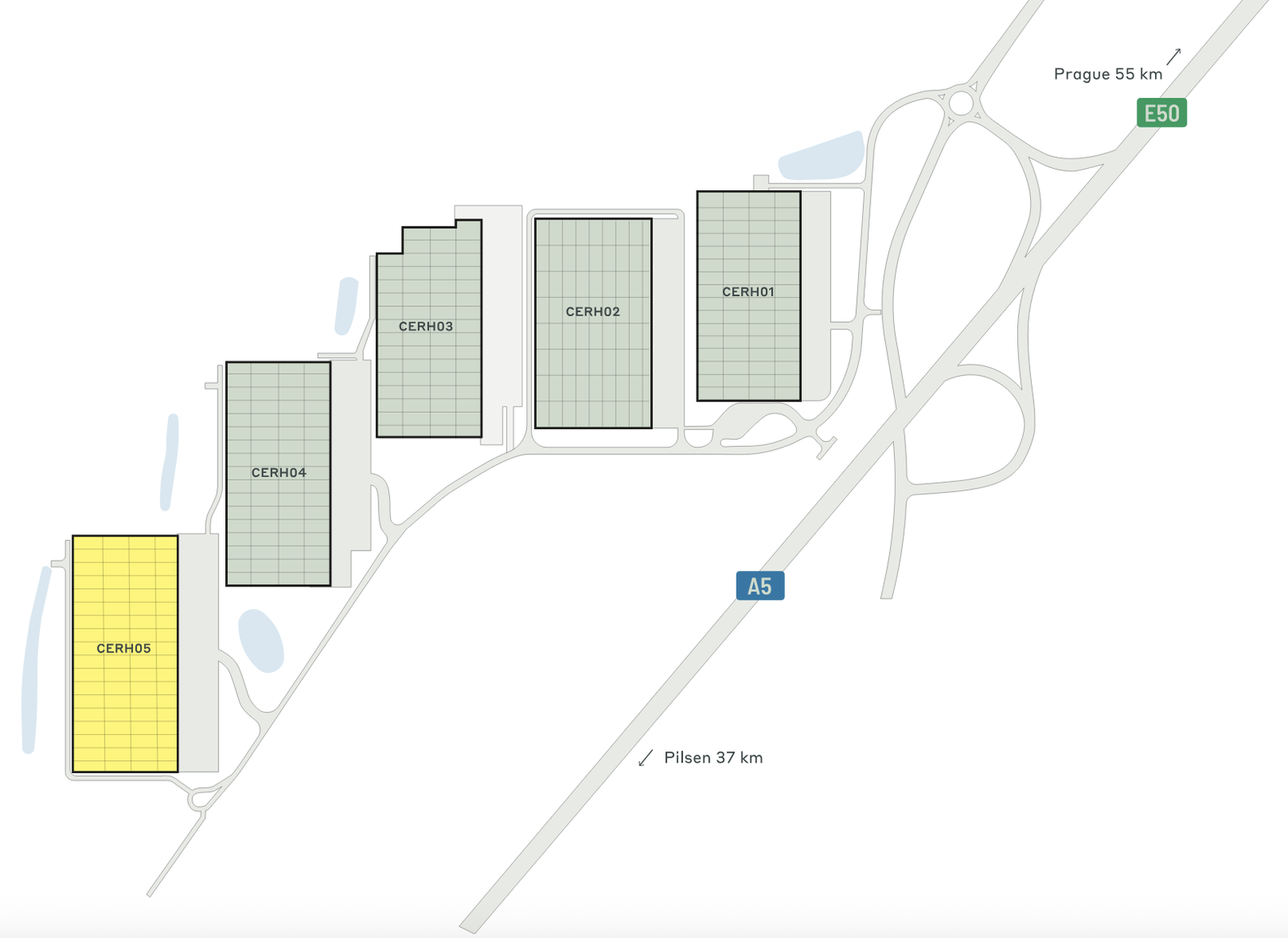 Magazyny do wynajęcia w Magazyny CTPark Cerhovice. Siteplan.