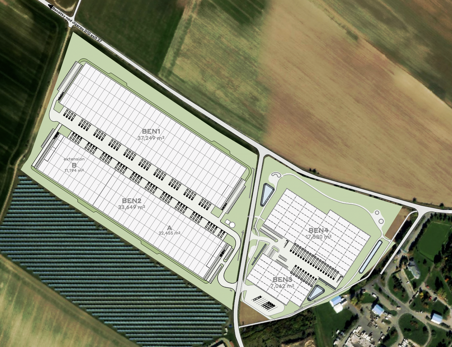 Magazyny do wynajęcia w Magazyny CTPark Benátky nad Jizerou. Siteplan.